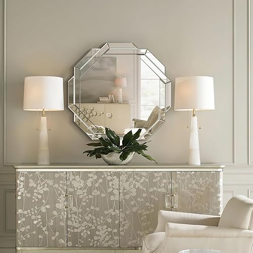 Espejo de baño, espejo decorativo de 23.6 x 23.6 pulgadas, espejos de pared plateados, espejo de arte con marco de vidrio para sala de estar,