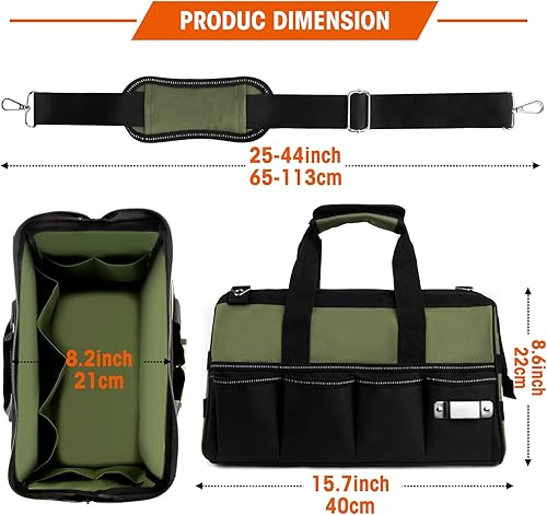 Miniatura 2 de LLNDEI Bolsa de herramientas resistente, organizador portátil de 15 pulgadas con 16 bolsillos, correa ajustable y sistema Molle, regalo ideal para