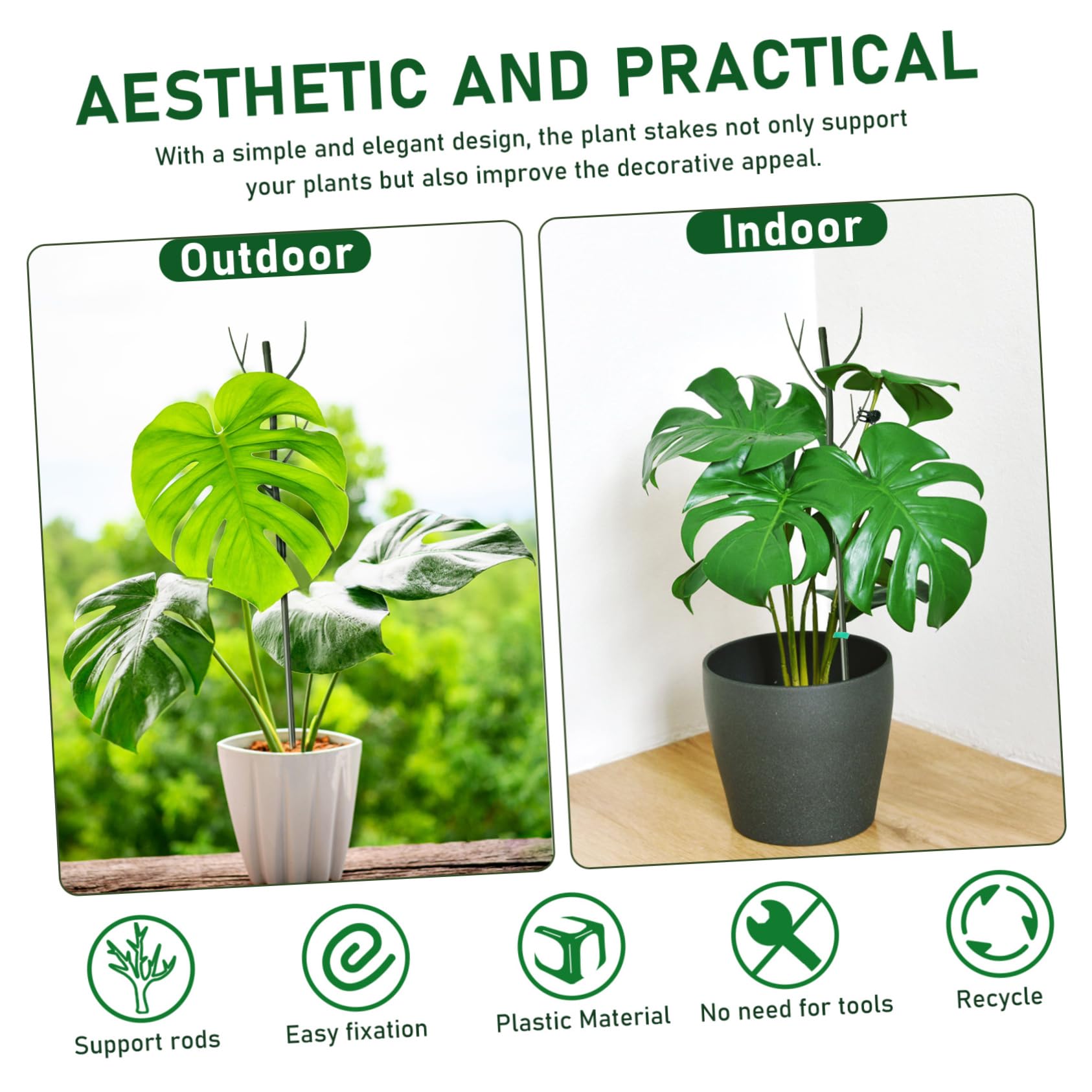 UKCOCO Tuteurs pour Plantes Monstera, 1 Set en Plastique Vert, Clips et Liens Torsadés, Support Solide pour Plantes Grimpantes, Intérieur et Jardin