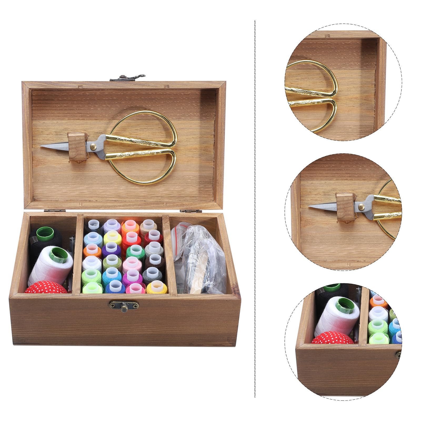 CLISPEED Caja Ecológico de de Costura Retro de Madera Kit Gran Capacidad, Almacenamiento Agujas, Tijeras y Hilos en para Adecuado para DIY Casa