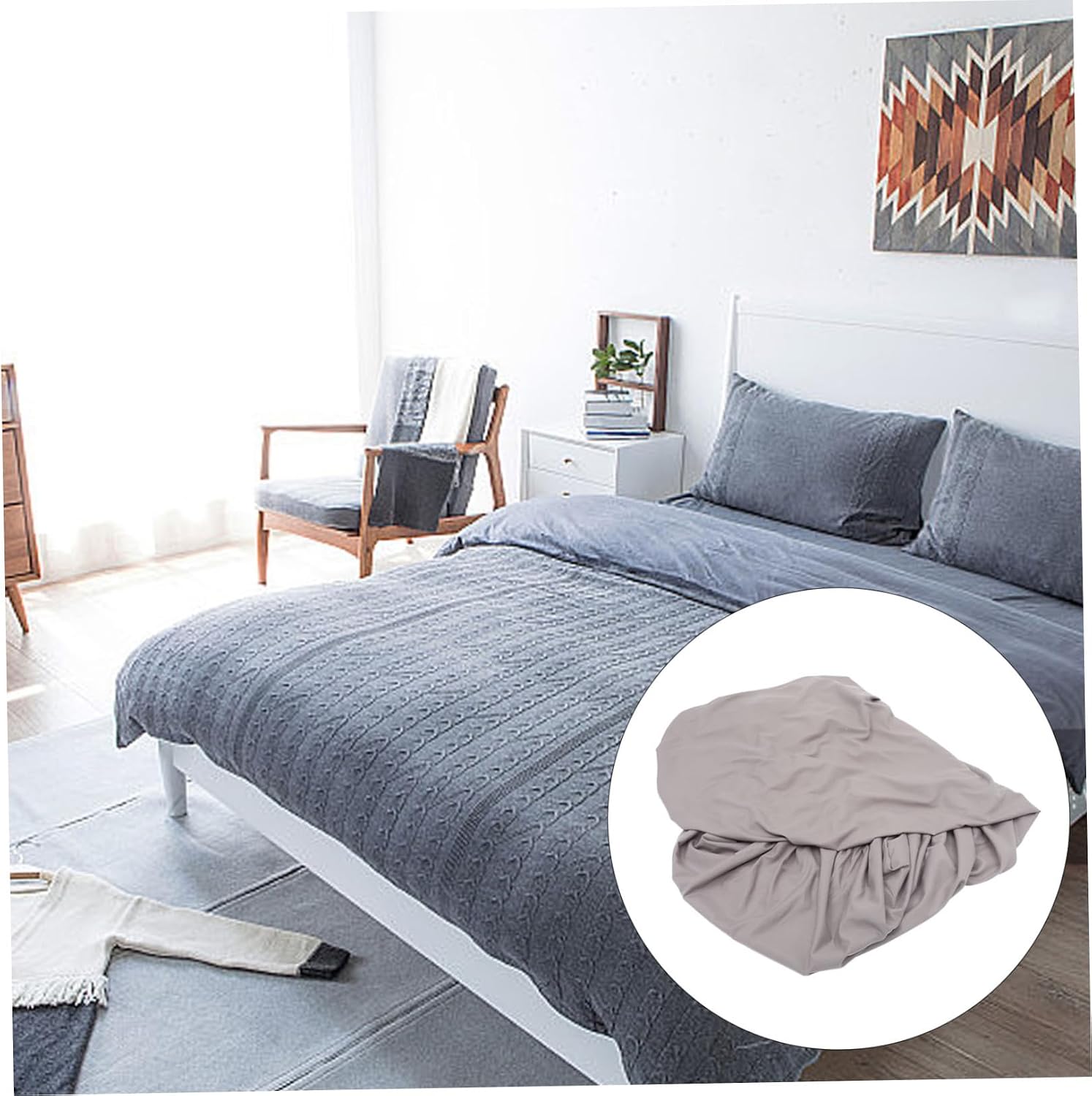 Breathable Mattress Cover for Hotel Fitted Bed Protector Stretchable Pockets Grey Suitable for Thick Mattresses