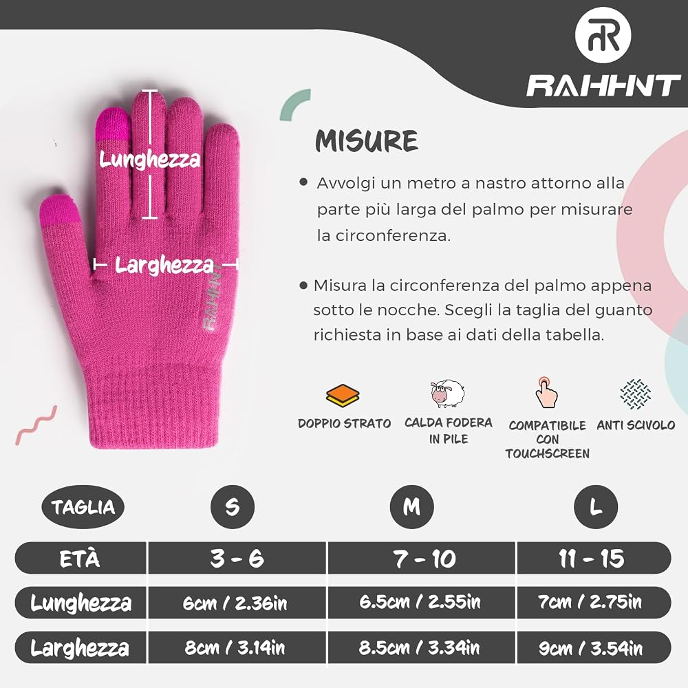 Guanti invernali da donna in lana calda tinta unita in pile lavorato a maglia guanti a prova di freddo guanti guanti guanti per bambini, Nero , Taglia unica