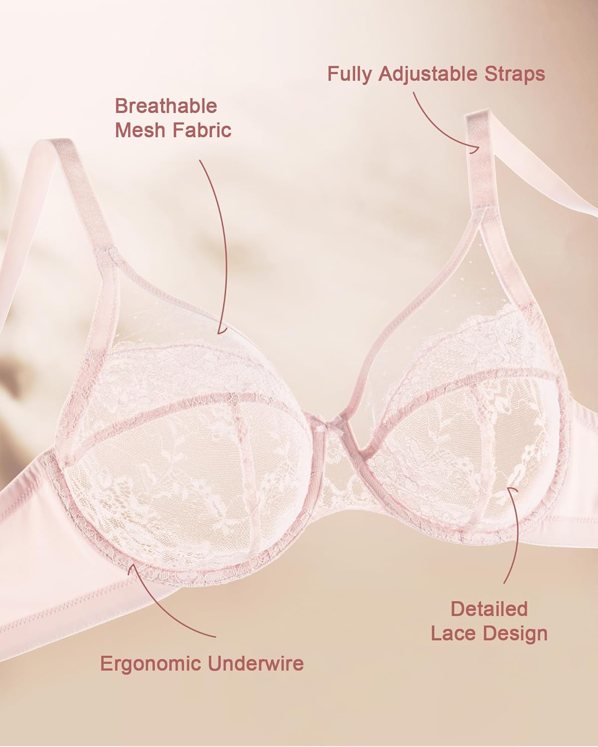 Minimizer Bras for Women Full Coverage - Underwire Unlined Lace Bralette - Plus Size Supportive Bra for Heavy Breasts - Image 6