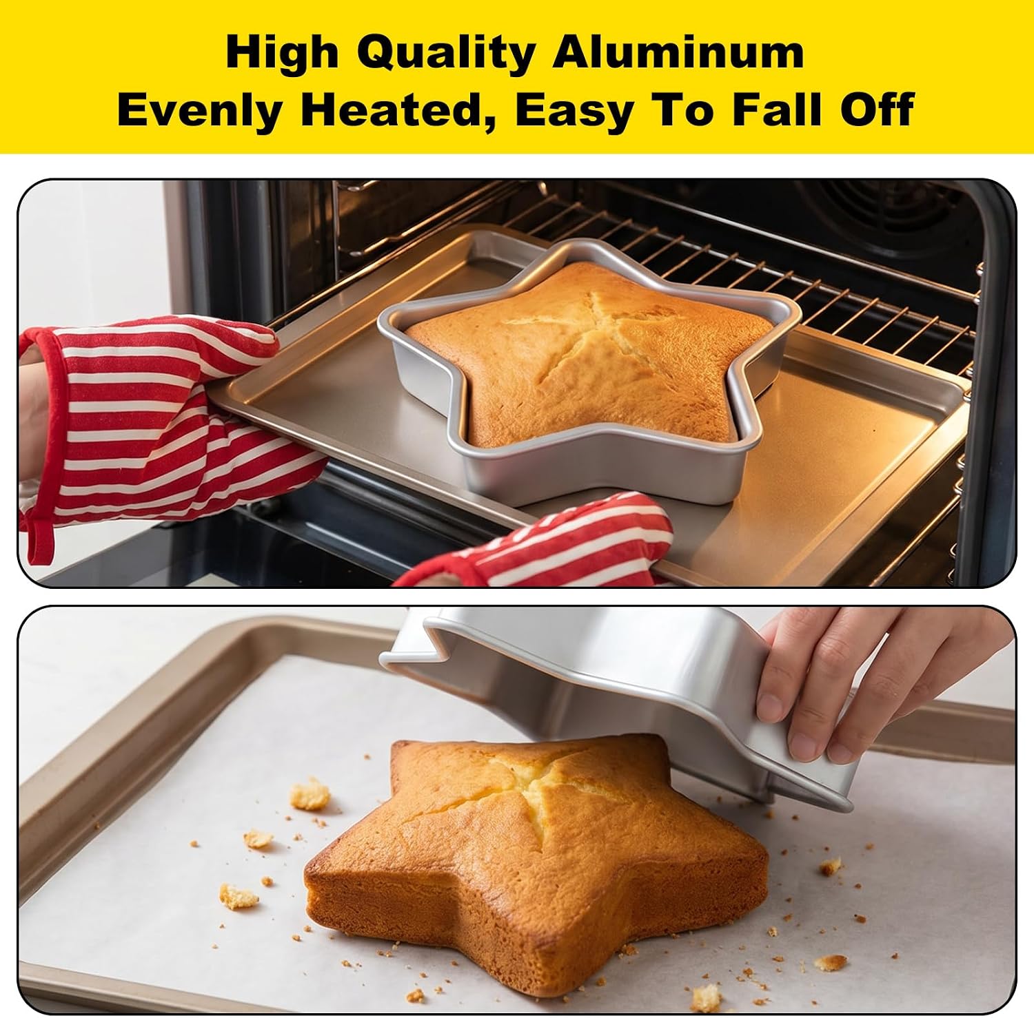 2 Pcs Star Shaped Cake Mold, 9.5 Inch Aluminum Star Cake Pan for Baking, Nonstick Pentagram Baking Pan Tins, Pentagram Shaped Bakeware for Birthday Anniversary Wedding Party Banquet