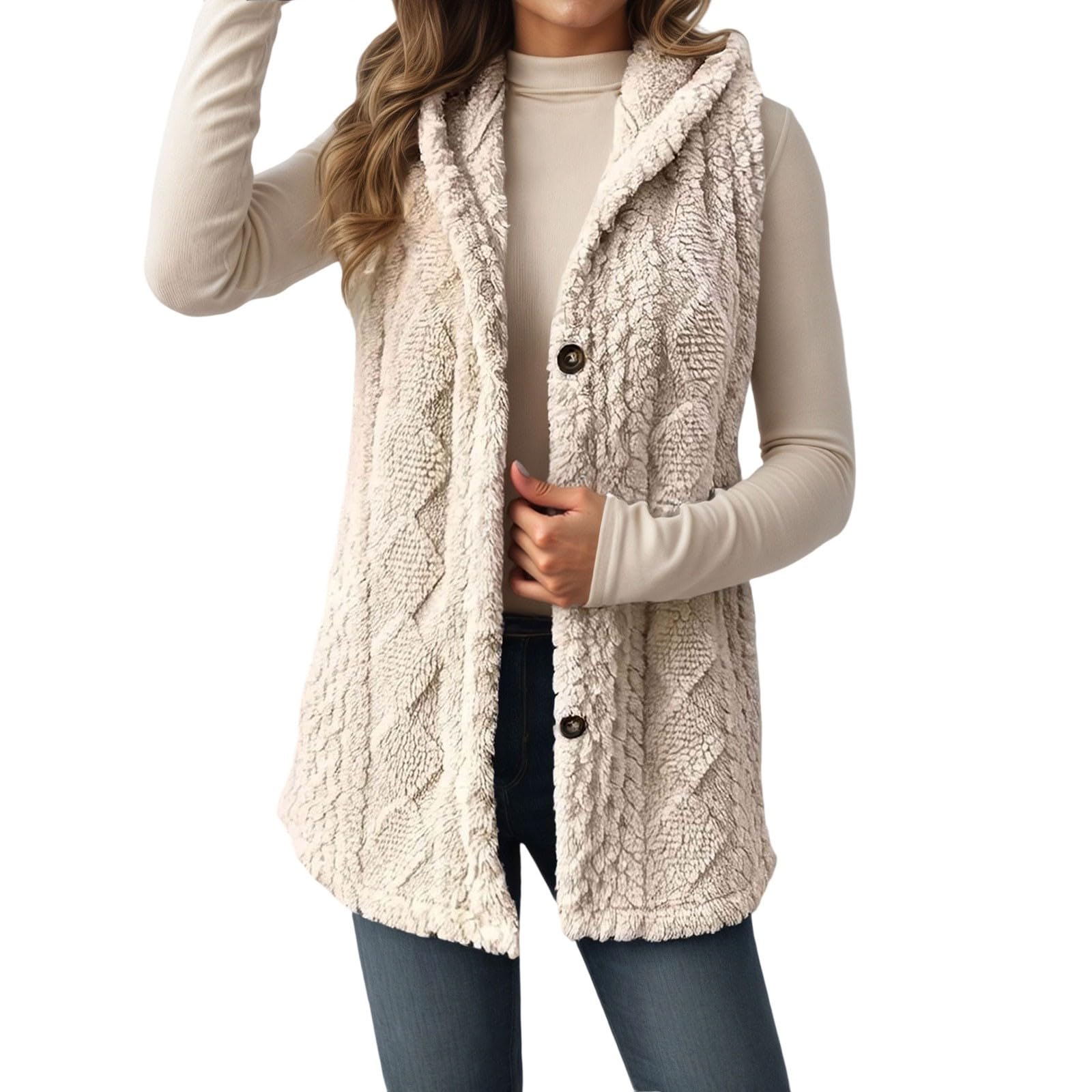 Chaleco polar reversible mujer contra el viento invernal chaqueta cómoda capucha 6