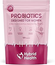 Hybrid Health Probiotics for Women | 120 Vegan Capsules | 50 Billion CFU Womens Probiotics for Gut Health | 11 Probiotic Researched Strains with Prebiotics & Cranberry Extract | Vegan Non-GMO