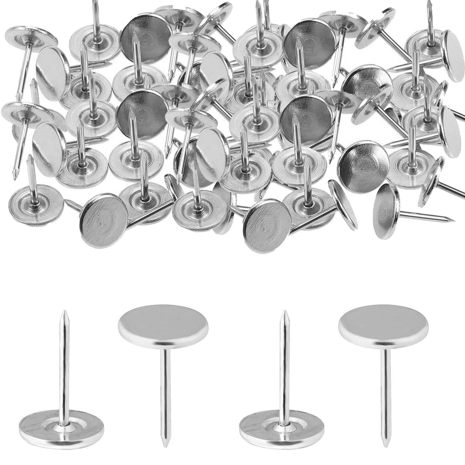 100 Pcs Silver Drawing Pins,11mm Silver Heavy Duty Flat Head Push Pins