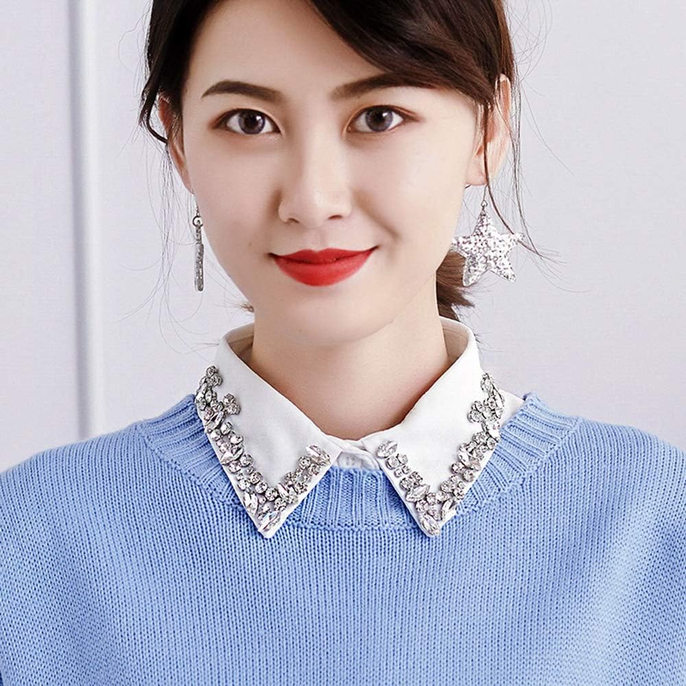 OOCC Women's Rhinestone Faux Collar Long Sleeve Chiffon Blouse, Multi, M - Image 6