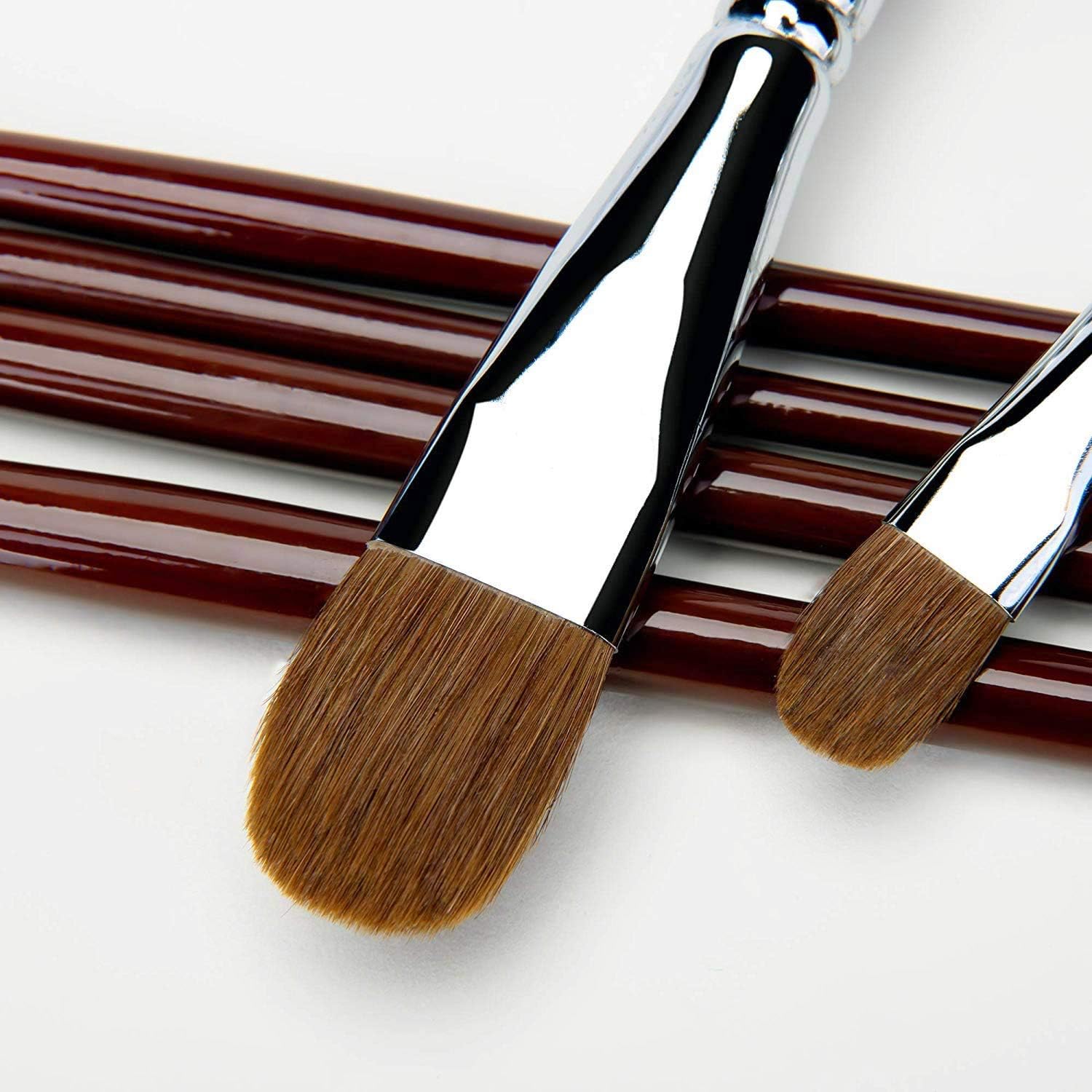Sable Filbert Paint Brushes, Fuumuui 6pcs Natural Red Sable Hair Filbert Brushes Perfect for Acrylic Gouache Watercolor Oil Canvas Painting