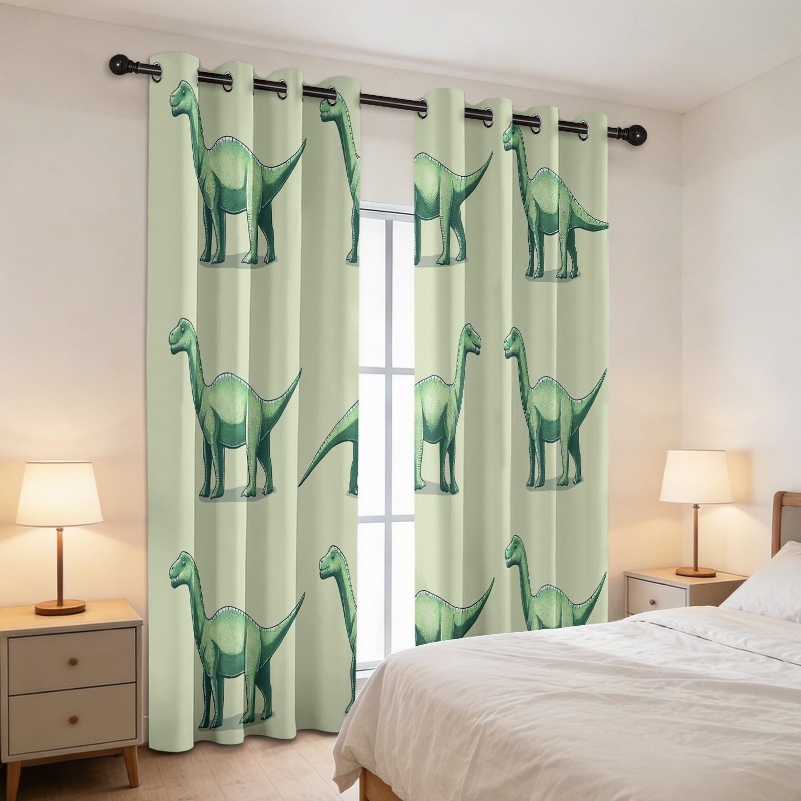 Minimaliste Moderne Rideaux Occultants Thermiques Isolants, Animaux Dinosaures Anti Froid Rideau à Oeillet - Lot de 2 Rideau de Fenêtre pour Salon Enfant Chambre Cuisine 110 X 215 cm (L x H)