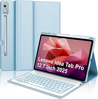 Keyboard Case for Lenovo Idea Tab Pro 12.7 inch 2024 Backlit Rechargeable | 7 Color Backlit, Magnetic Detachable Wireless Bluetooth Keyboard, Pencil Holder, Stain Resistant Cover, Rechargeable