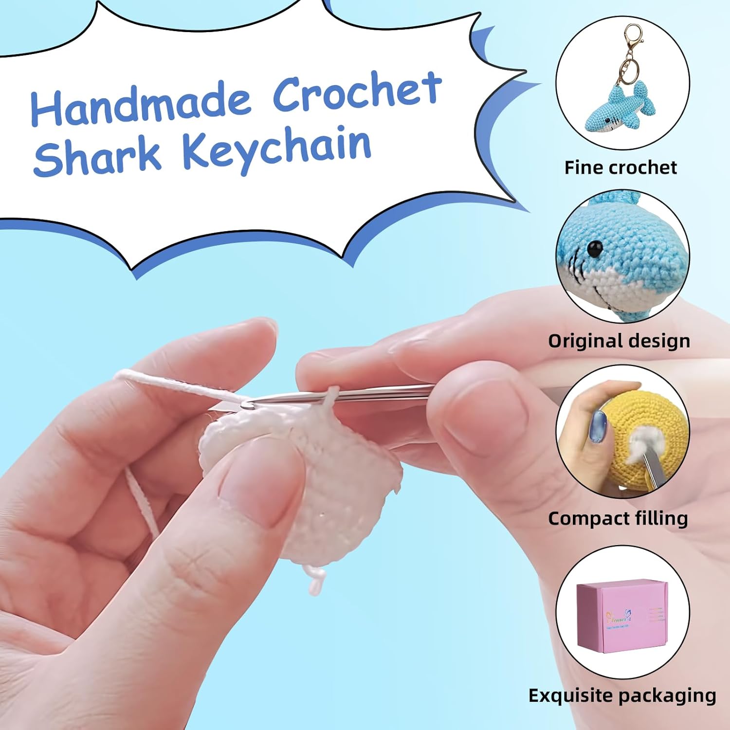 Handmade Crochet Shark Keychain – Yarn Knitted Marine Animal, Car Hanging Ornament & Bag Accessory - Image 7