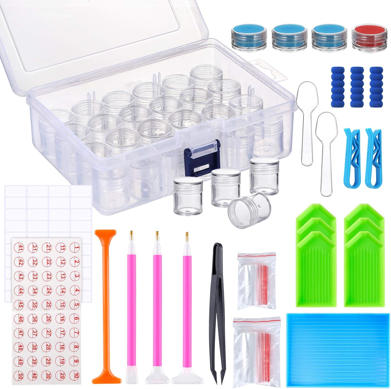 Pllieay 92 Pieces 5D Diamond Painting Tools and Accessories Kits, DIY Diamond Painting Accessories with Diamond Embroidery Box, Glue, Diamond Pen with Pen Holder and Other Tools for Adults and Kids