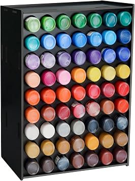 SANFURNEY 63 Holes Craft Paint Storage Organizer, Wall-Mounted Paints Holder for 2oz Acrylic Painting, Vertical Paint Rack Stand, Black