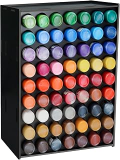 SANFURNEY 63 Holes Craft Paint Storage Organizer, Wall-Mounted Paints Holder for 2oz Acrylic Painting, Vertical Paint Rack Stand, Black