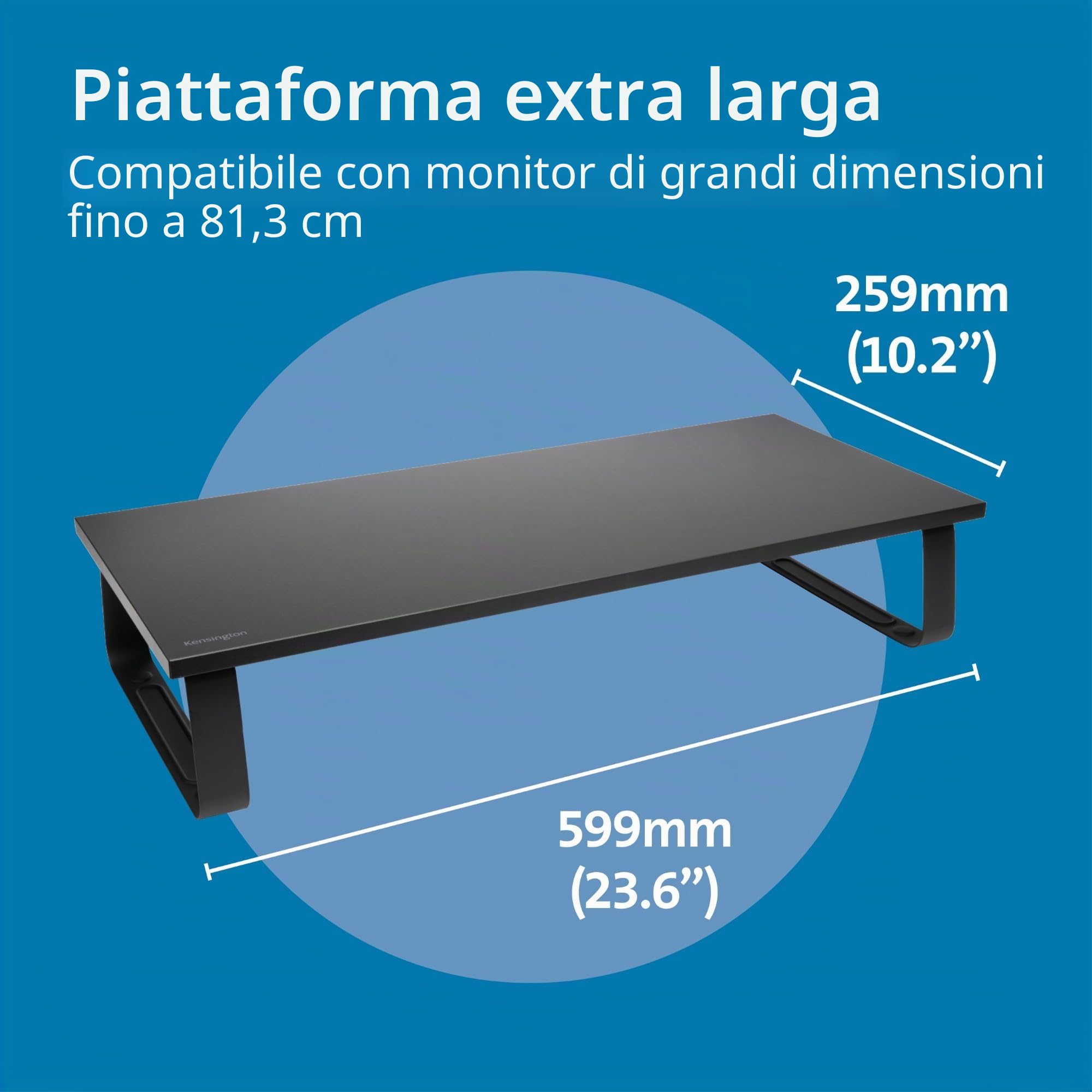 Kensington Supporto per monitor extra largo, rialzo ergonomico in metallo per monitor da scrivania, fino a 32 pollici e 20 kg, per PC, schermi, iMac, laptop, stampanti (60 x 12 x 26 cm) K55726EU Nero