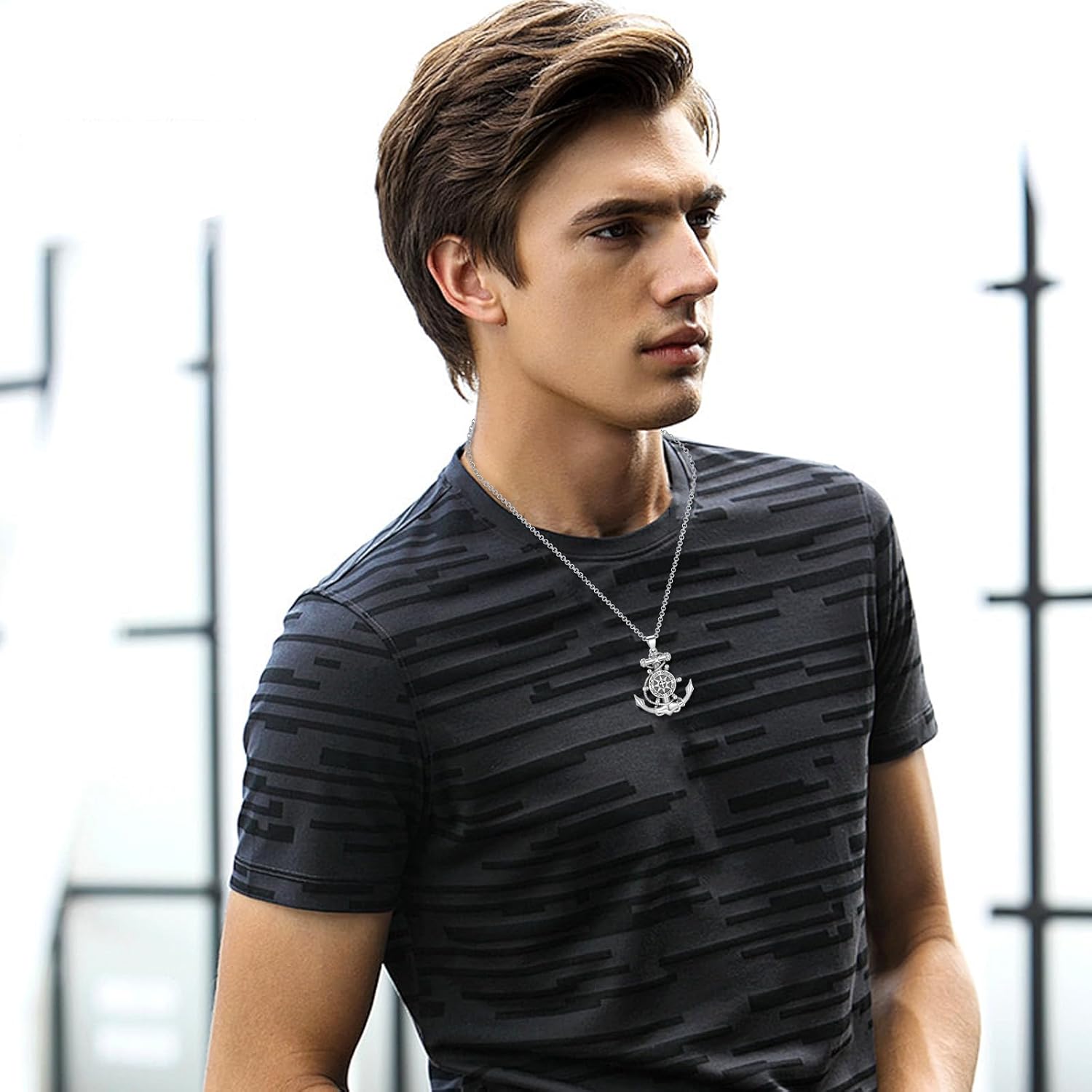 LES OSEWA Compass Necklace for Men Sterling Silver Compass Pendant Masonic Viking Necklace Travel Amulet Necklace Inspirational Graduation Jewelry Gifts for Women - Image 5