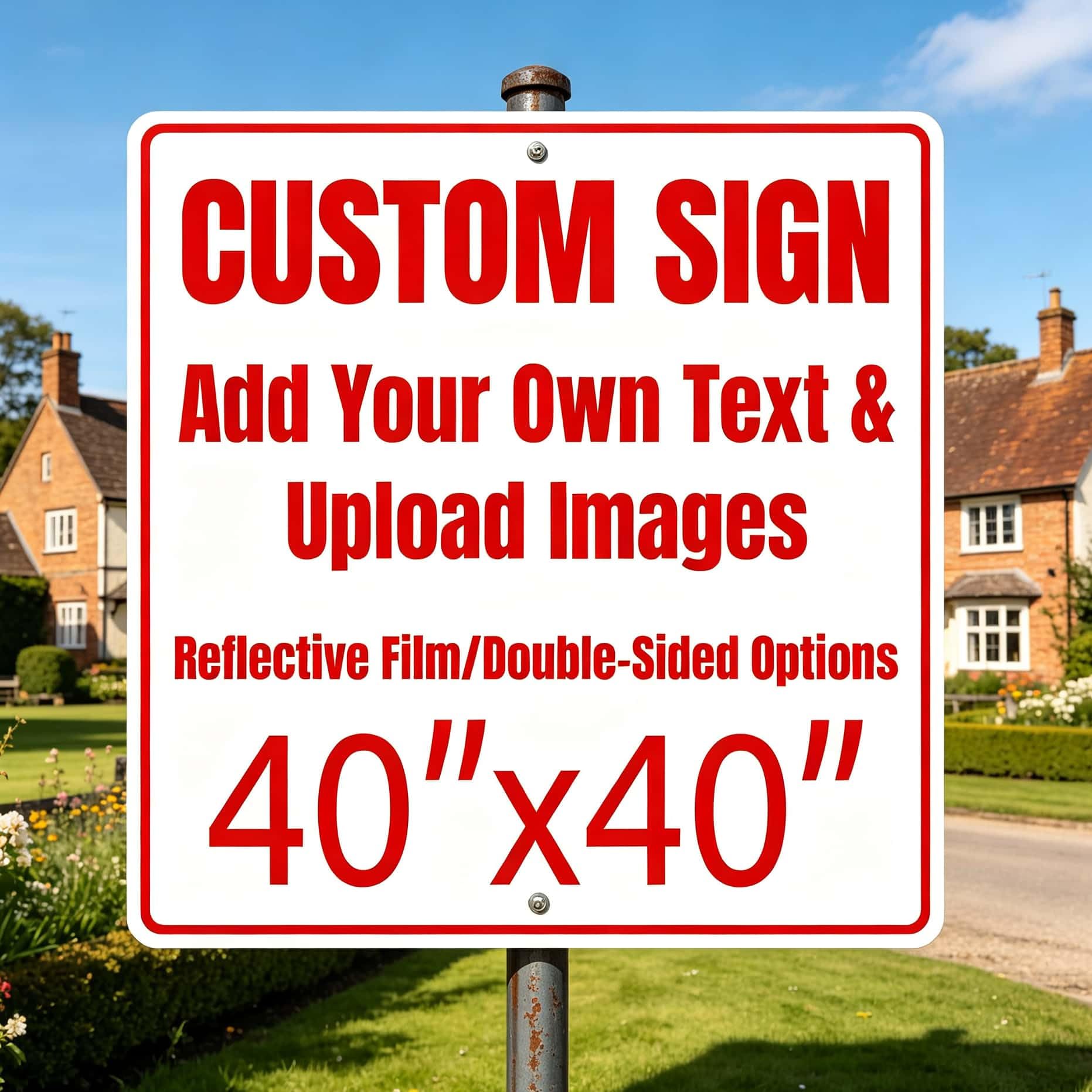 Custom Metal Signs Outdoor, 40x40 Inch Personalized Sign for Business, Reflective Film/Double-Sided Options, Rust Free Aluminum, UV Ink Printing,