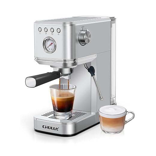 CHULUX Kompatto Espresso Machine 20 Bar with Milk Frother, Stainless Steel Automatic Espresso Coffee Machine for Home Latte & Cappuccino Maker, 40oz Removable Water Tank, 1350W