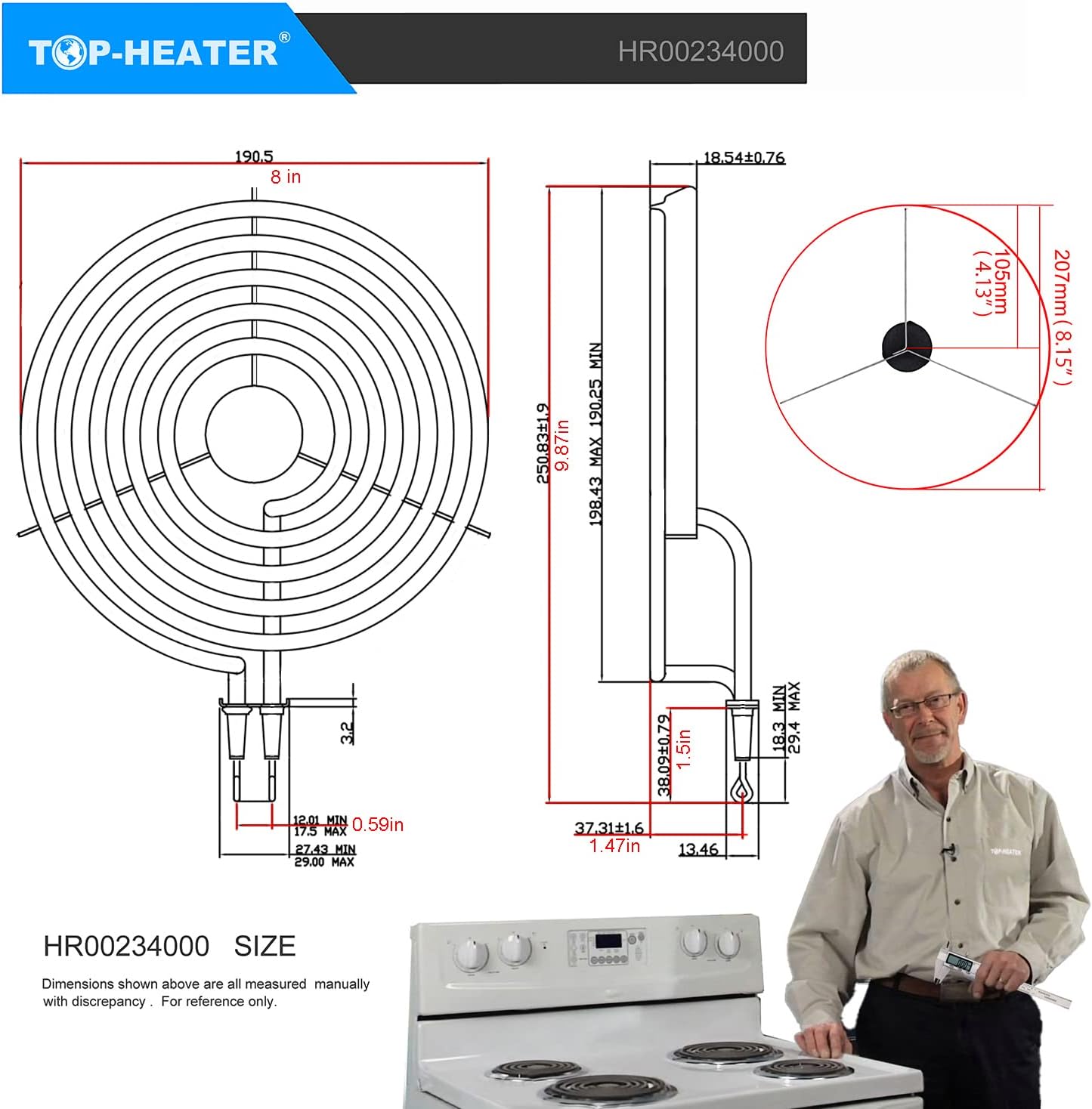 MP22YA Electric Range Burner Element Unit Set, Replacement for Hardwick & Kenmore & Maytag & Norge & Whirlpool Electric Range Stove, MP15YA（233750）6" 2Pack, MP21YA（234000）8" 2 Pack