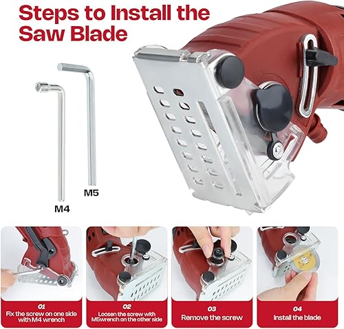 Miniatura 8 de Sierra circular mini con cable, 400W 110V 3400RPM multifunción manual con 6 hojas, profundidad máxima de corte  pulgada, sierra circular compacta