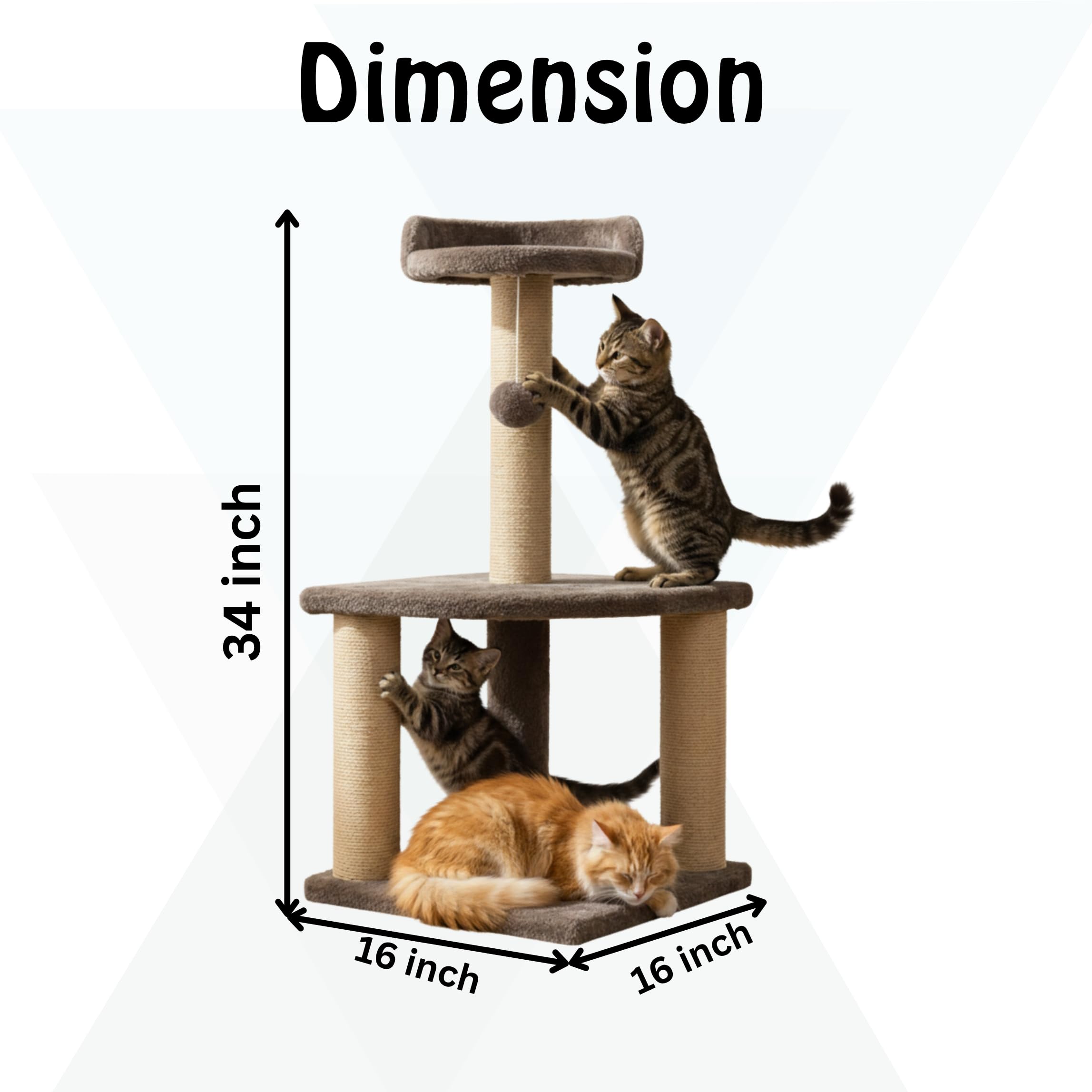 FURRLOVERS Soft Fur Activity Cat Tree for Kittens & Cats - Scratching Post, Natural Rope, Two Floor Tower, Hanging Ball (Height 32 Inch) (Brown - FURR-32) 3