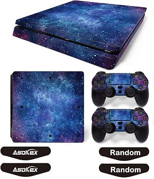 Ps4 Slim Stickers Full Body Vinyl Skin Decal Cover for PlayStation 4 Console Controllers with 4pcs Led Lightbar Stickers Blue Starry Sky