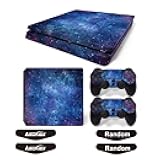 Ps4 Slim Stickers Full Body Vinyl Skin Decal Cover for PlayStation 4 Console Controllers (with 4pcs Led Lightbar Stickers) (Blue Starry Sky)