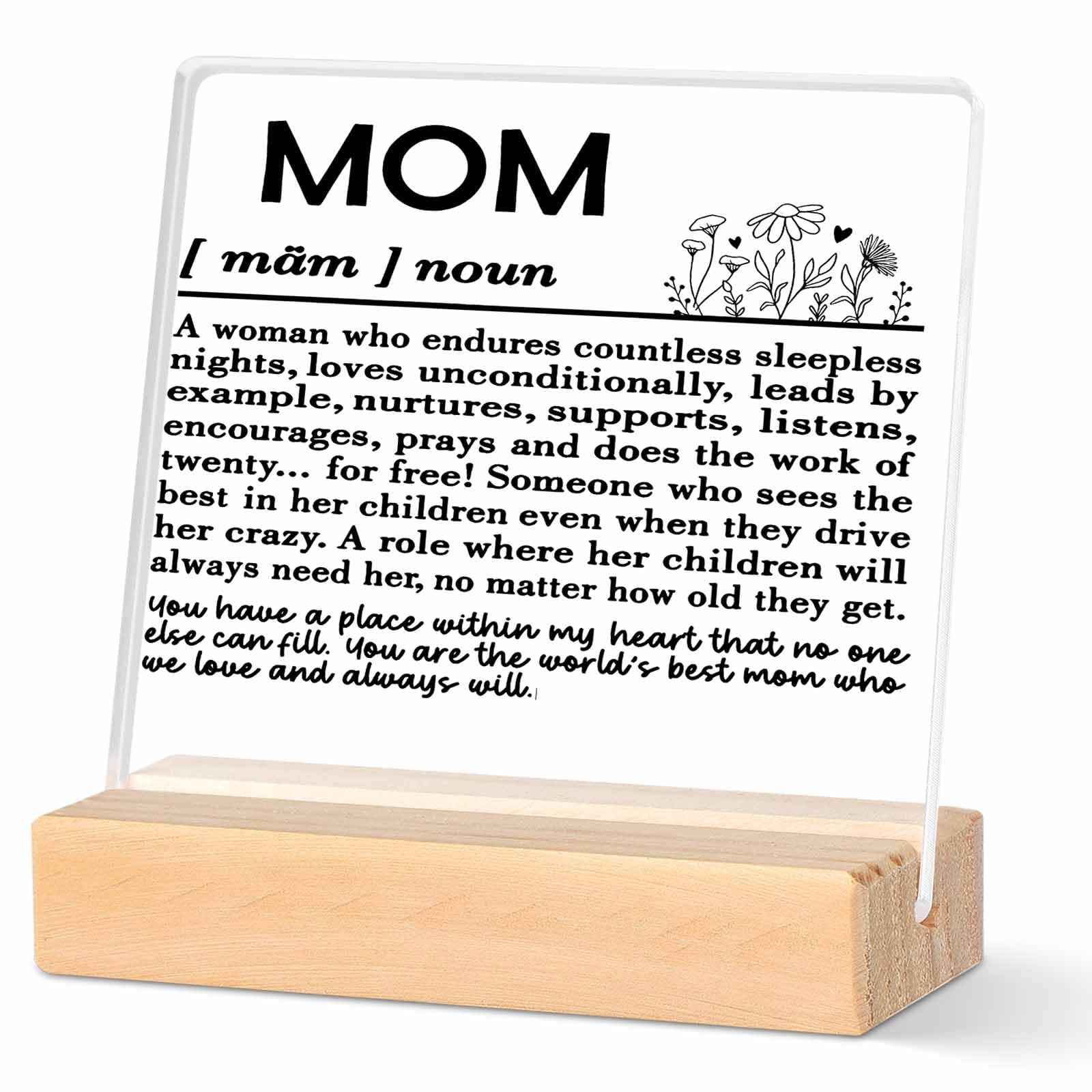 Mom Definition Thank You Birthday Gifts for Women Mom Appreciation Gifts for Mom Funny Quotes Desk Sign for Women,Acrylic Plaque With Wooden Stand Sign