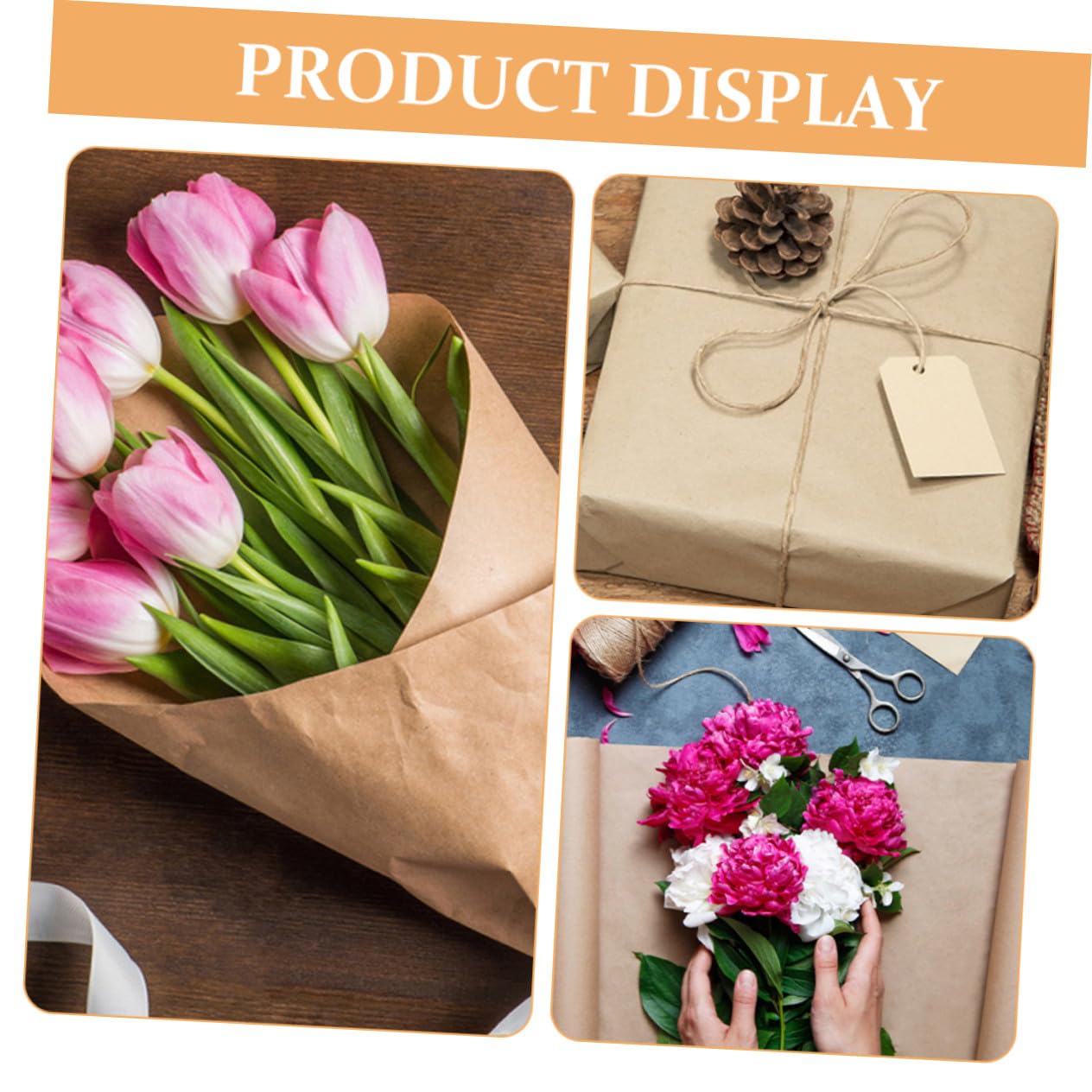 Gatuida 2 rollos Papel Kraft Natural para Envolver Regalos y Manualidades Papel de Embalaje Ecológico para Decoración de Flores y Proyectos Artísticos