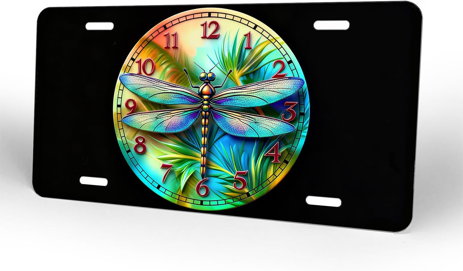 Colorful Dragonfly Clock Metal License Plate - Novelty Vanity Tag with Vibrant Dragonfly Clock Design - Decorative Auto & Wall Art for Car, Home, 6x12 Inch(4 Holes) (LVCP1019050) image 2