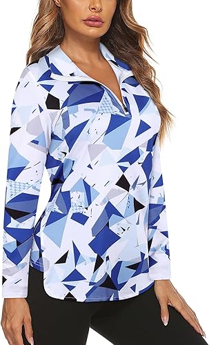 Koscacy Polo de manga larga para mujer, para golf, tenis, UPF50+, media cremallera, ajuste seco, para entrenamiento, camiseta atlética
