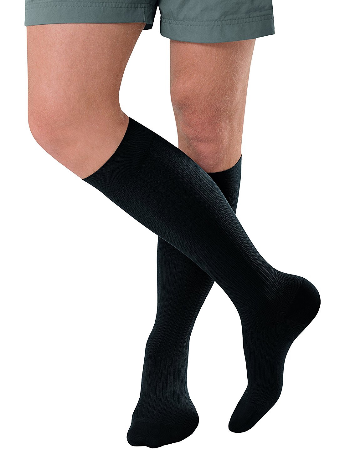 JOBST forMen Ambition Knee High with SoftFit Technology Band, 20-30 mmHg Ribbed Dress Compression Socks, Closed Toe, 5 Regular, Navy