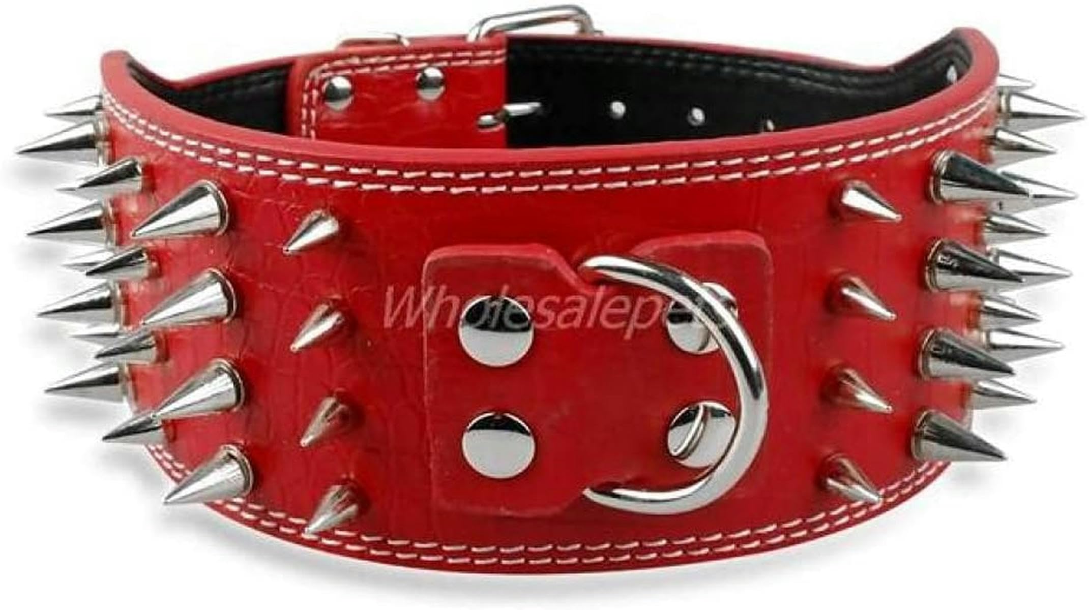 3 Zoll breites Hundehalsband aus Leder mit Spikes und Nieten für große Hunderassen, Größen ML XL, rot, L