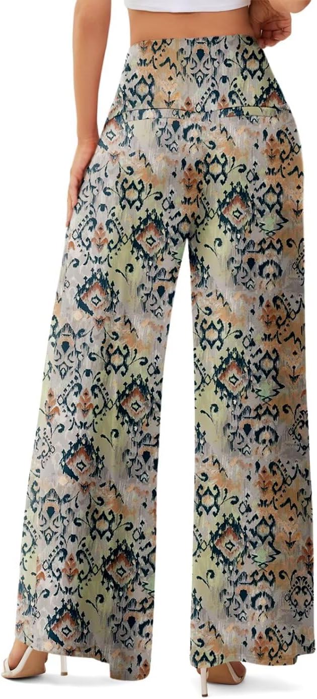 JZC Women's Palazzo Lounge Pants Stretchy Wide Leg Casual Pants Comfy High Waist Flowy Pants S-3XL - Image 3
