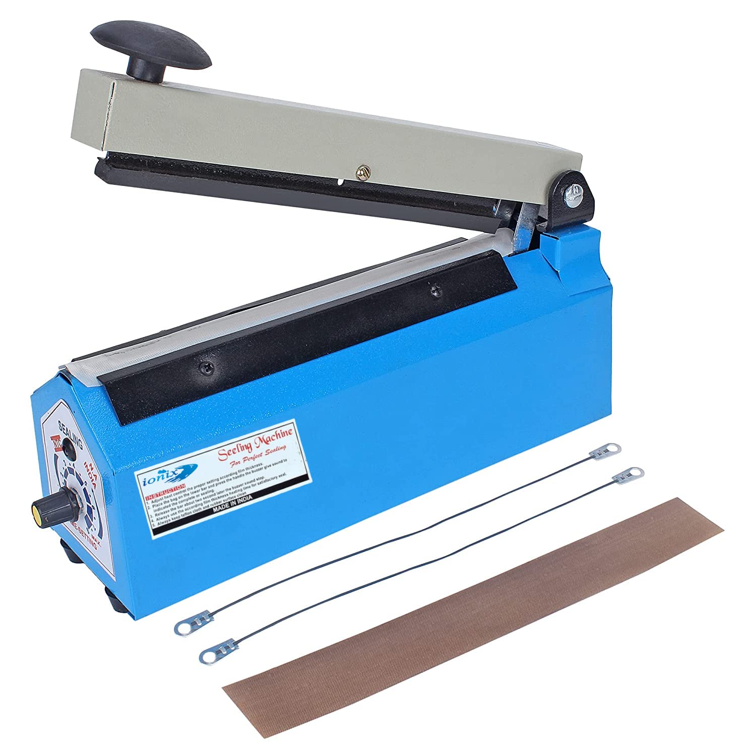 IONIX Sealing Machine for Food Packets | 1 Year Warranty, 8 Inch | Packet Sealer Machine, Packing Machine Sealing, Plastic Sealing Machine, Heavy metal Body From Full Customer Support (Blue - 200mm)