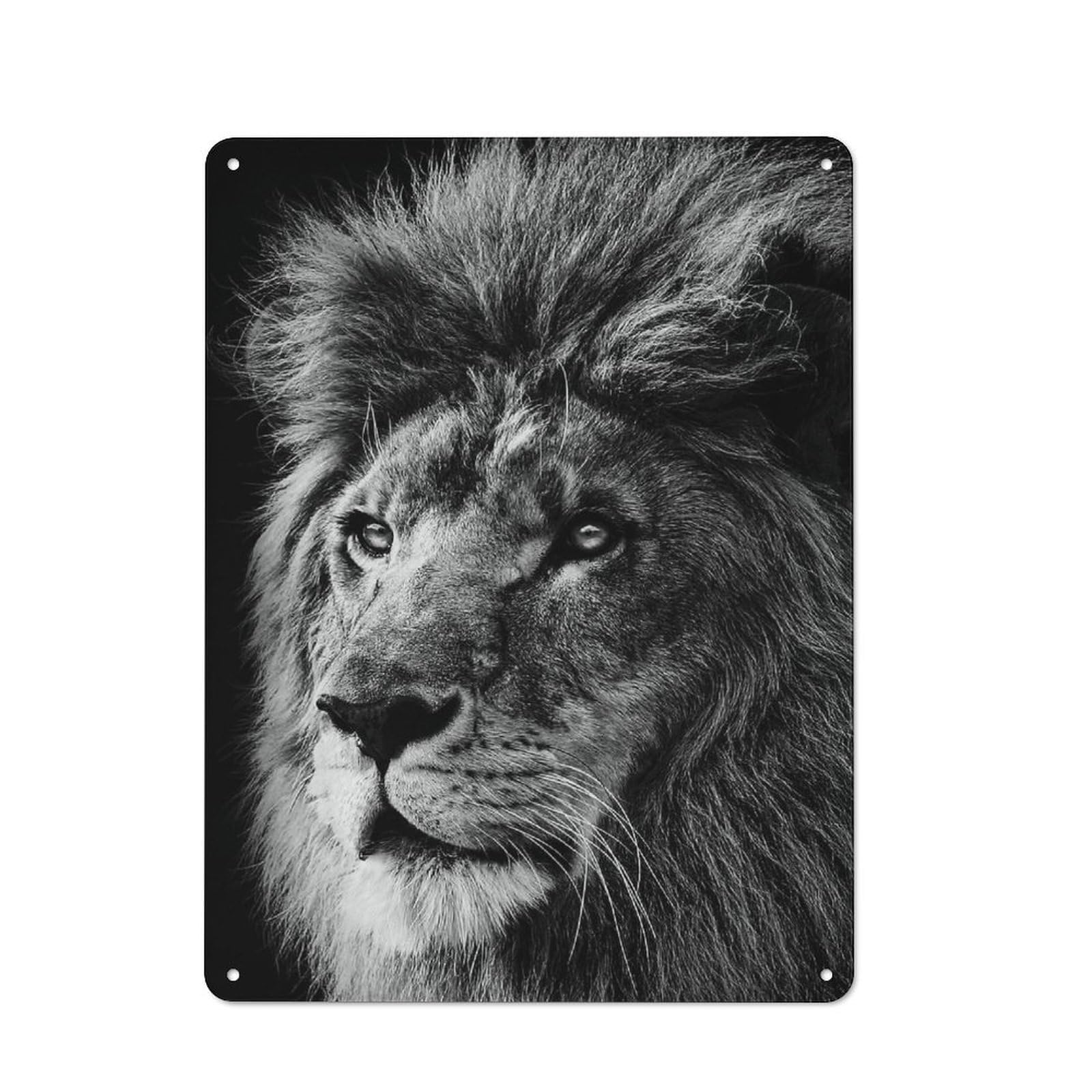 Junmoney Style-22 Lion Face Black And White Understated Metal Wall Decor 40X30cm, Office Metal Sign For Office, Study, Studio Or Hallway