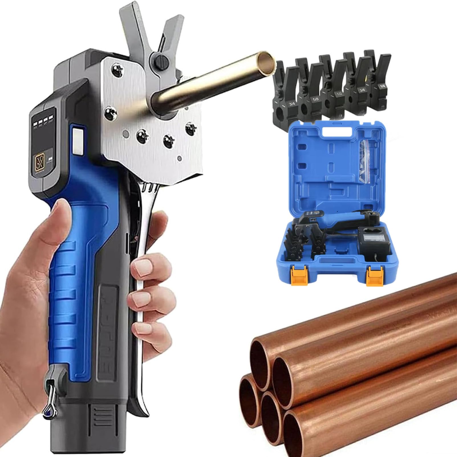 Kit de Herramientas de abocardado eléctrico inalámbrico, medidor de abocardado de Cobre de 1/4" - 3/4", protección Inteligente Multicapa, batería de Gran Capacidad de 2200 mAh,5chucks