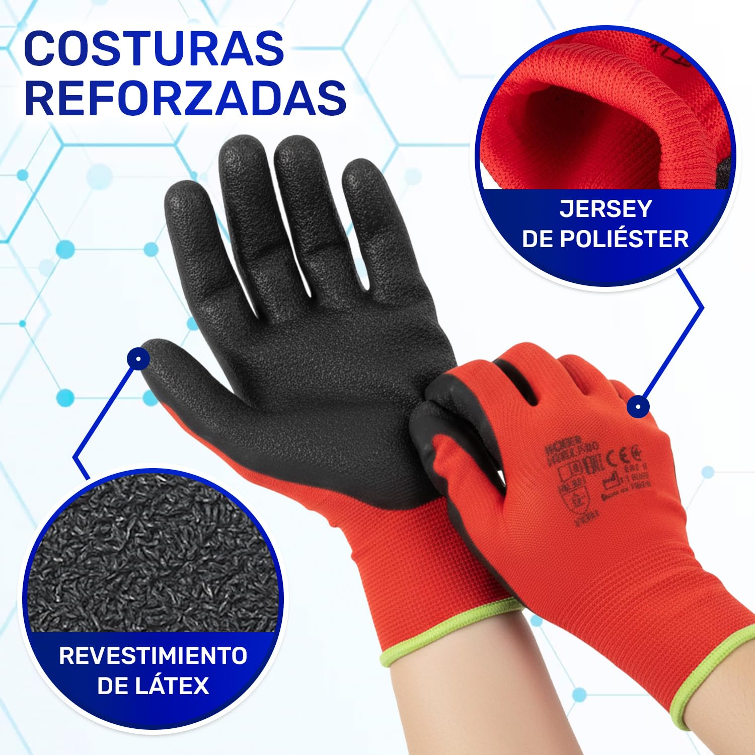 MONTERAL 48 Pares Guantes de Trabajo Talla 9 L Protección Cat II Recubiertos de Látex Anti-Slip - Guantes Trabajo Hombre y Mujer Pueden Usarse para Obra Taller Mecanico Jardineria Montaje