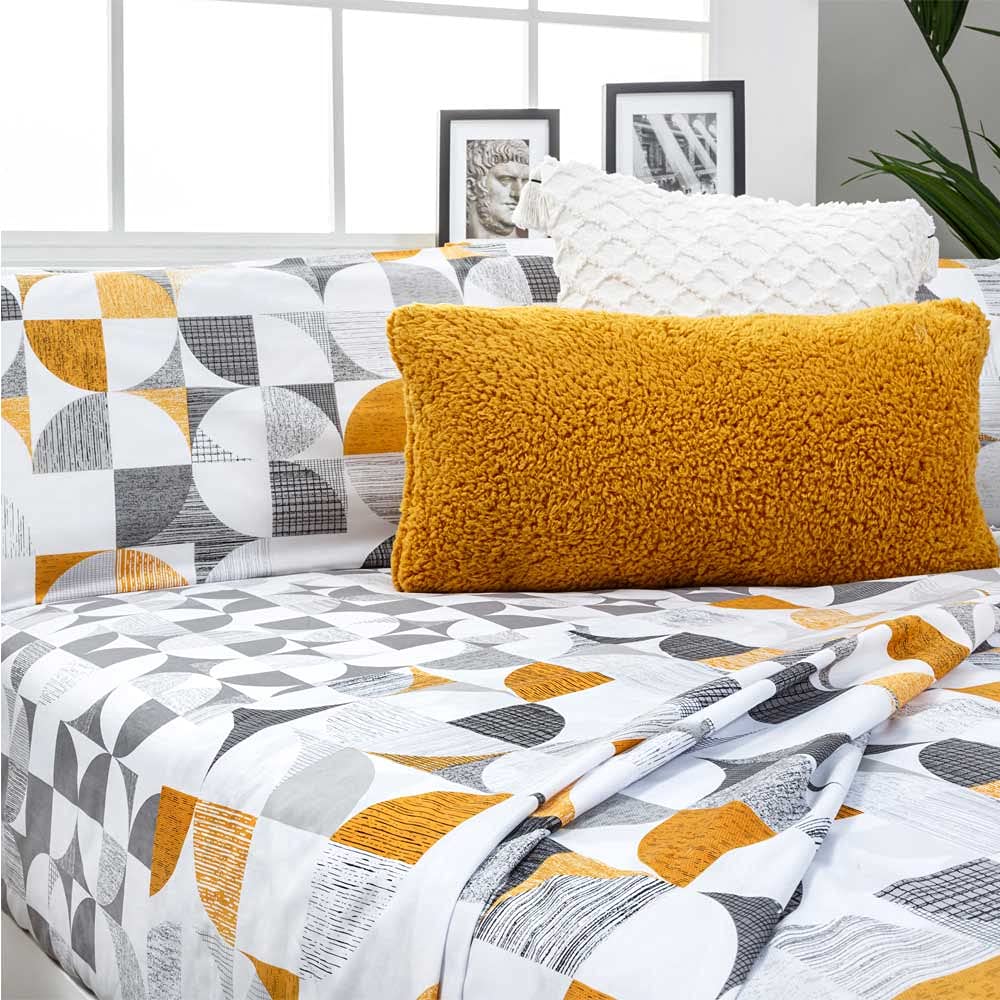 COTTON ARTean Juego de sabanas Cama de 150 Algodón Poliester Carnaby Gris | Incluye 4 piezas: encimera, bajera ajustable, 2 fundas de almohada. Certificado OEKO-TEX