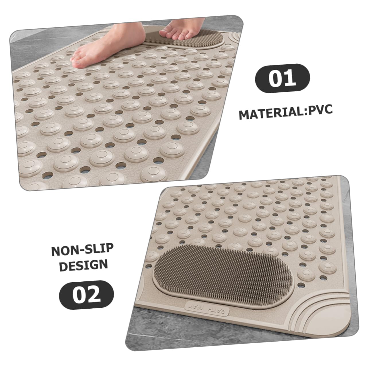 Alfombrilla de Bañera Antideslizante con Ventosas de PVC, Diseño de Drenaje y Masaje Exfoliante para Pies en Ducha y Baño