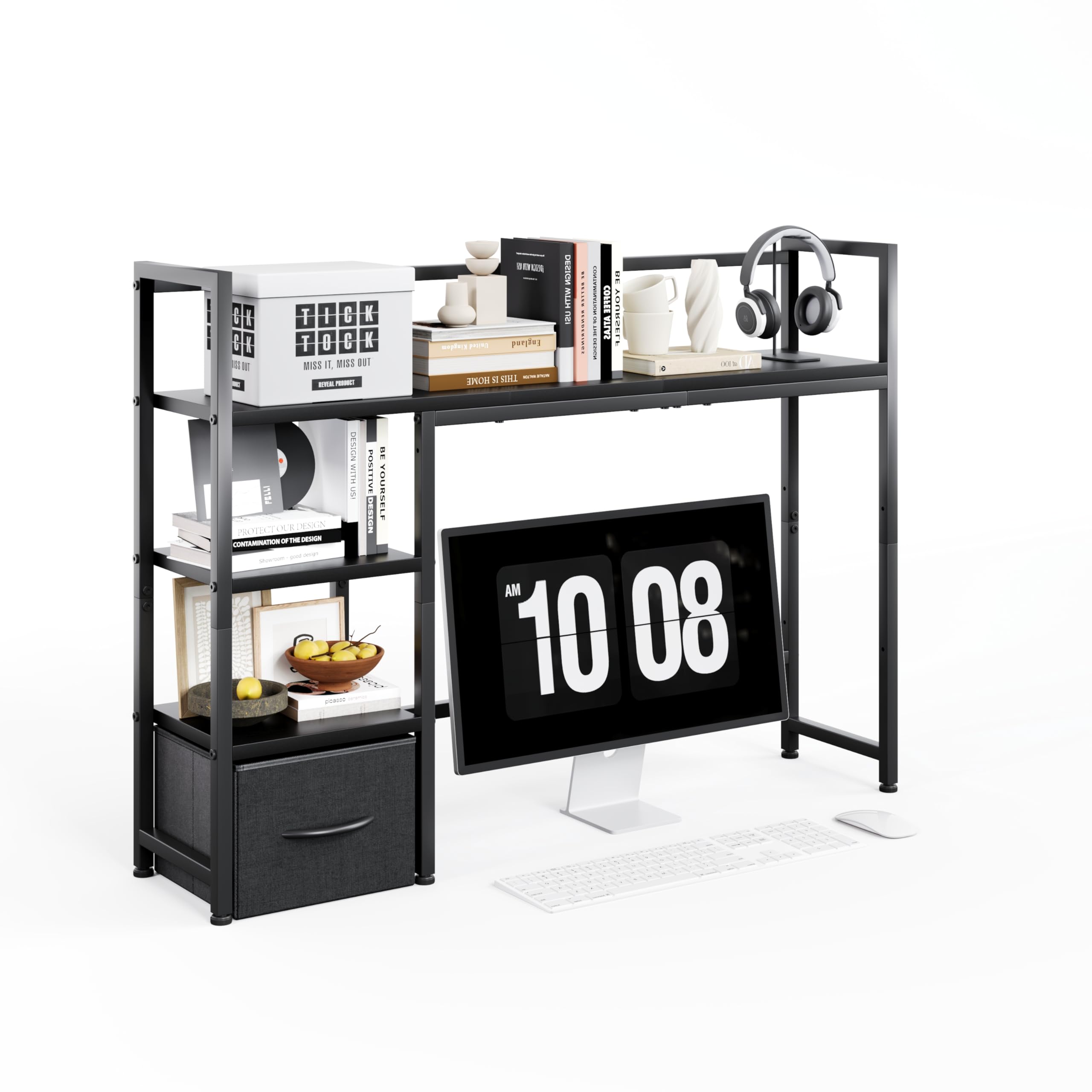 MUTUN Schreibtisch Regal, 41,3" Desktop Organizer Regal, Schreibtisch Hutch für Computer-Monitor, 4 Tier Desktop Display Rack, Holz Desktop Bücherregal Storage Rack für Home Office Dorm, Schwarz
