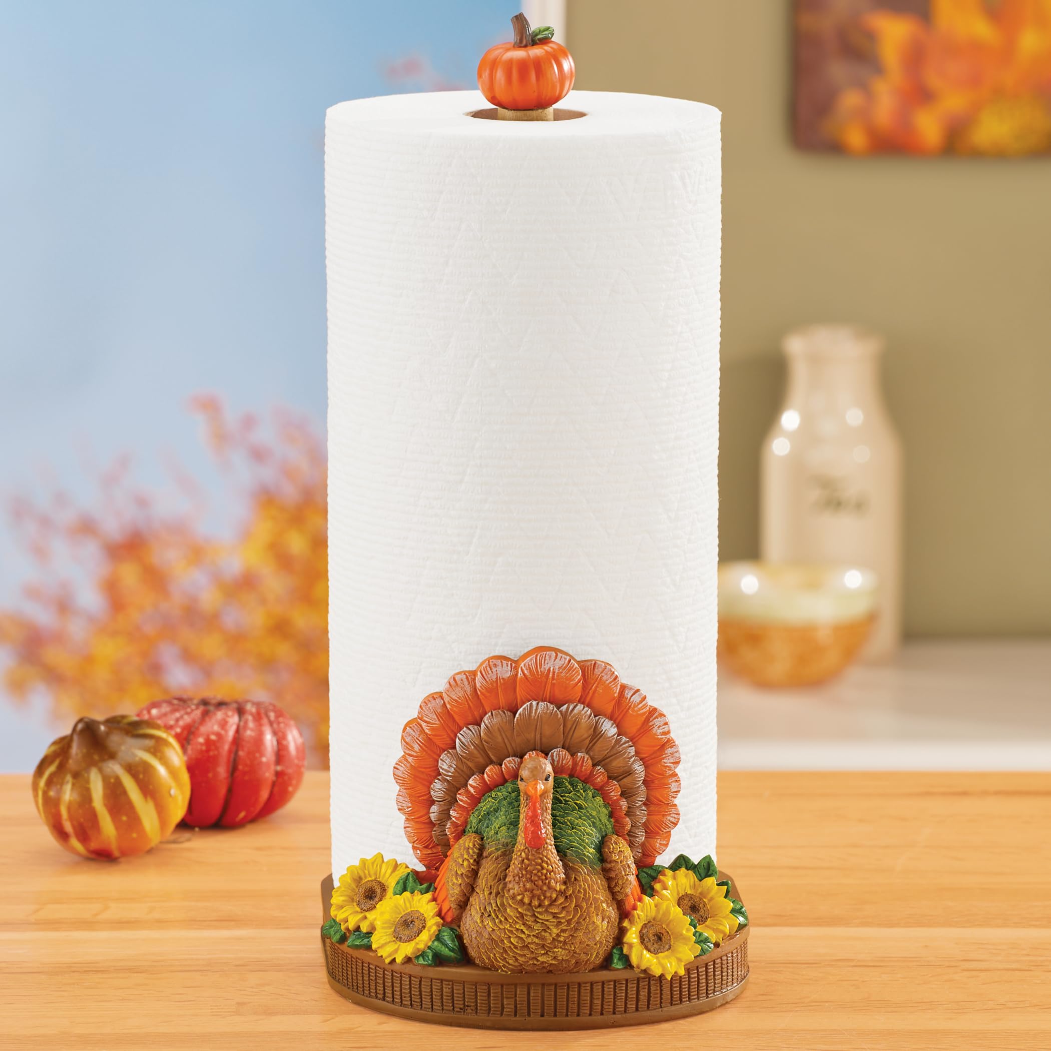 Collections Etc Hand-Painted Fall Turkey Paper Towel Holder