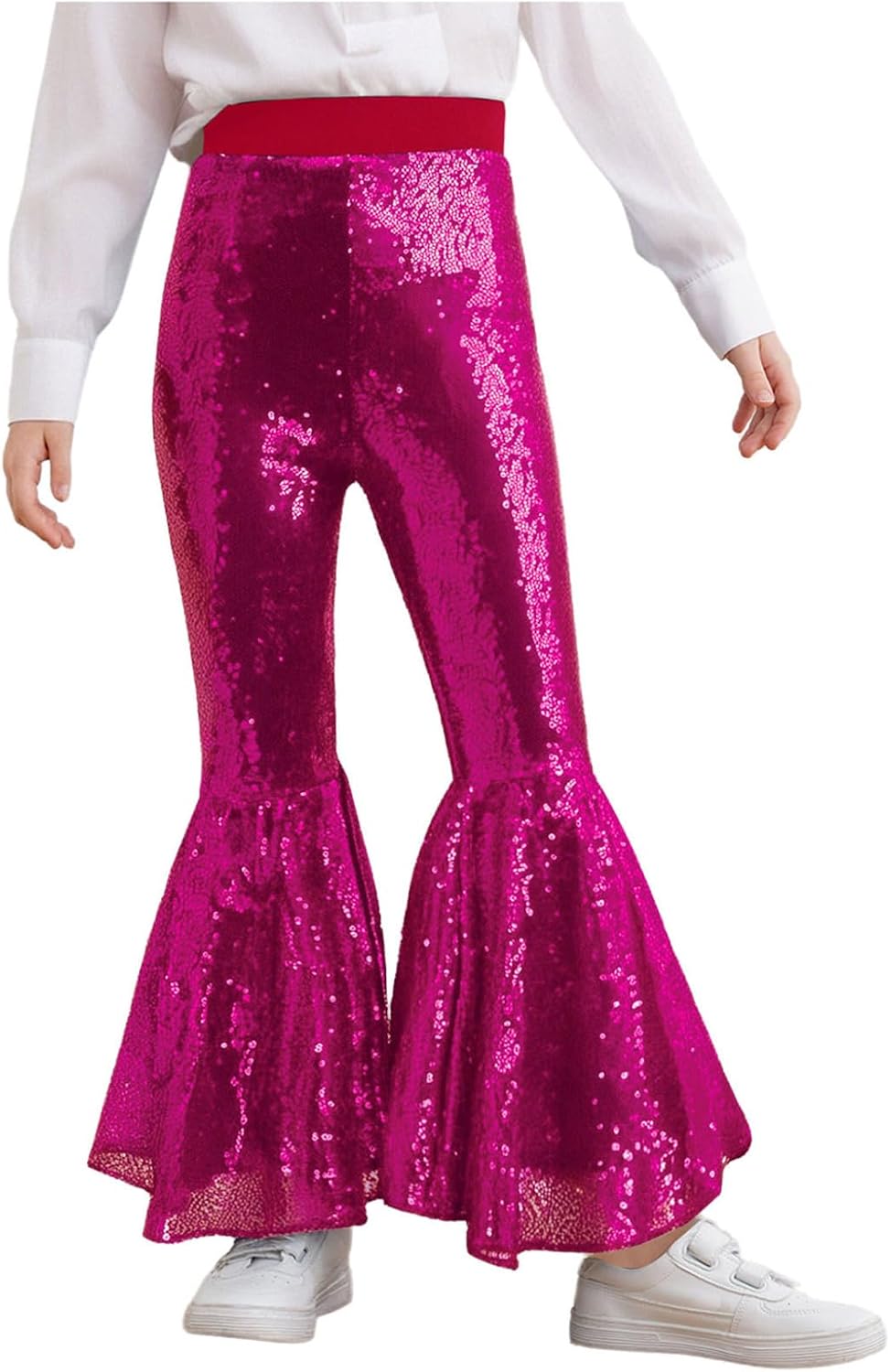 Metallic Dance Pants for Girls Disco Party Glitter Trousers Flare Leggings Clubwear Wide Leg Bell Bottom