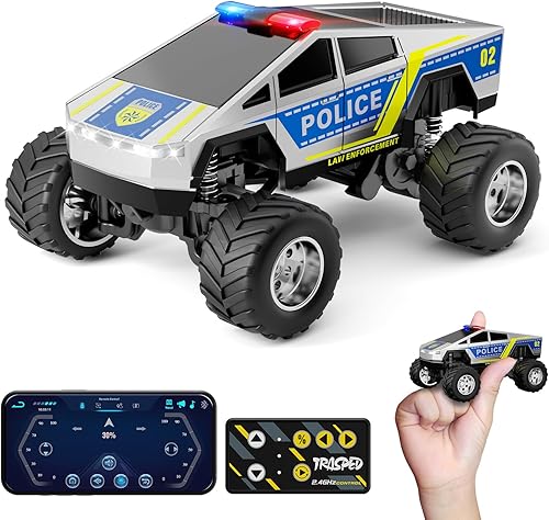 Miniatura 8 de SOONYANG Auto a control remoto, controlado por aplicación, mini camión RC a escala 1:64 | Cuerpo de aleación con luces LED, 2.4 GHz y teléfono RC