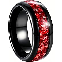 8mm Mens Black Gold Emerald/Ruby/Amethyst Tungsten Wedding Bands | Dome Polished,Gold Foil/Created Emerald/Ruby/Amethyst Engagement Promise Ring for Him,Comfort Fit Anniversary Eternity Ring