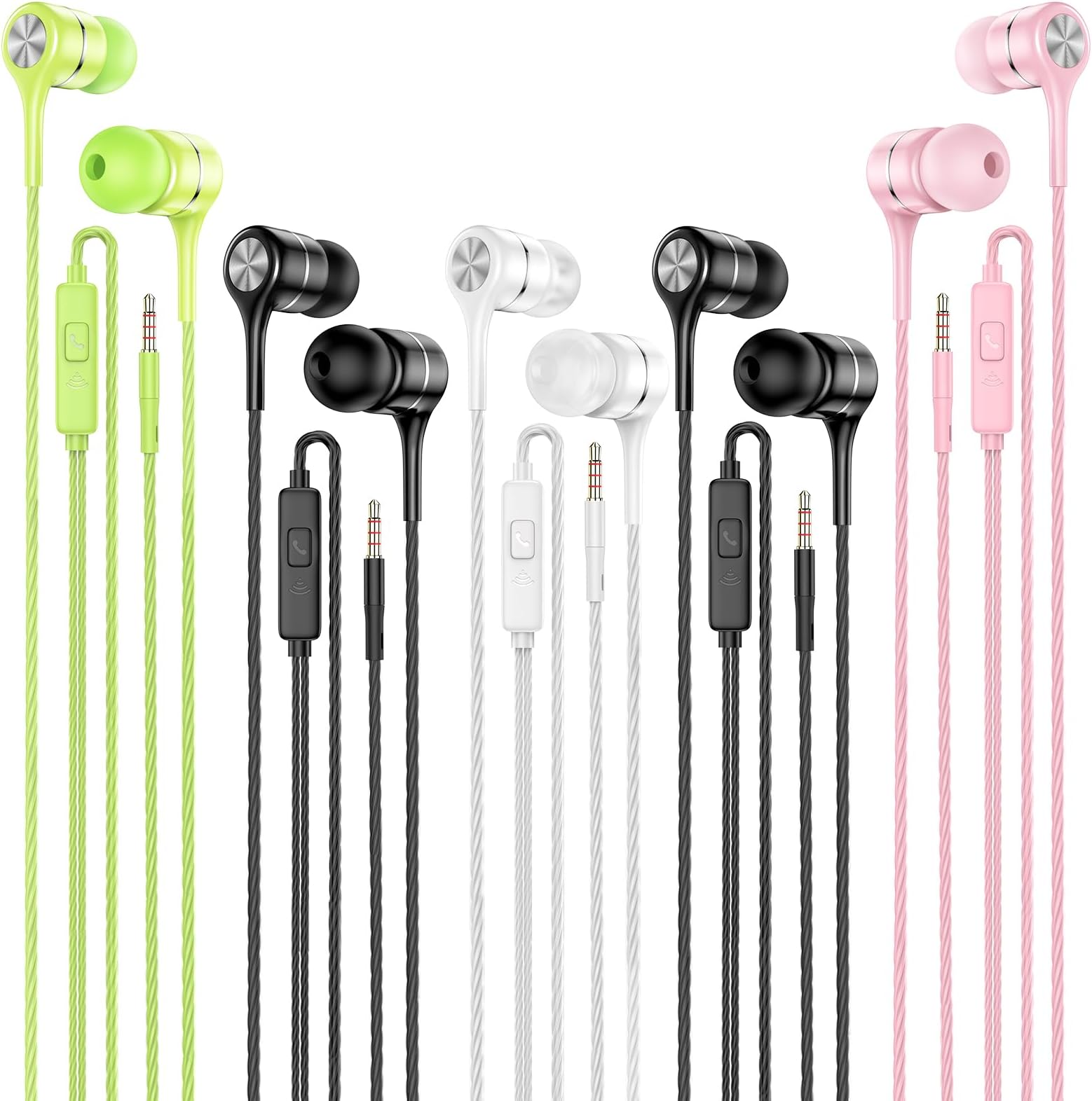 LWZCAM Wired Earbuds with Microphone 5 Pack, in-Ear Headphones with Heavy Bass, High Sound Quality Earphones Compatible with iPad, Laptop, MP3, Android Smartphones, Fits All 3.5mm Jack Device