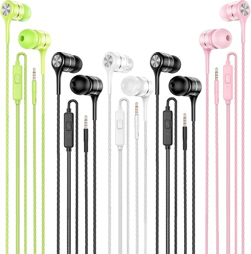 LWZCAM Wired Earbuds with Microphone 5 Pack, in-Ear Headphones with Heavy Bass, High Sound Quality Earphones Compatible with iPad, Laptop, MP3, Android Smartphones, Fits All 3.5mm Jack Device