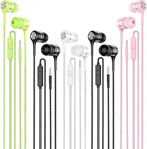 Wired Earbuds with Microphone 5 Pack, in-Ear Headphones with Heavy Bass, High Sound Quality Earphones Compatible with iPad, Laptop, MP3, Android Smartphones, Fits All 3.5mm Jack Device