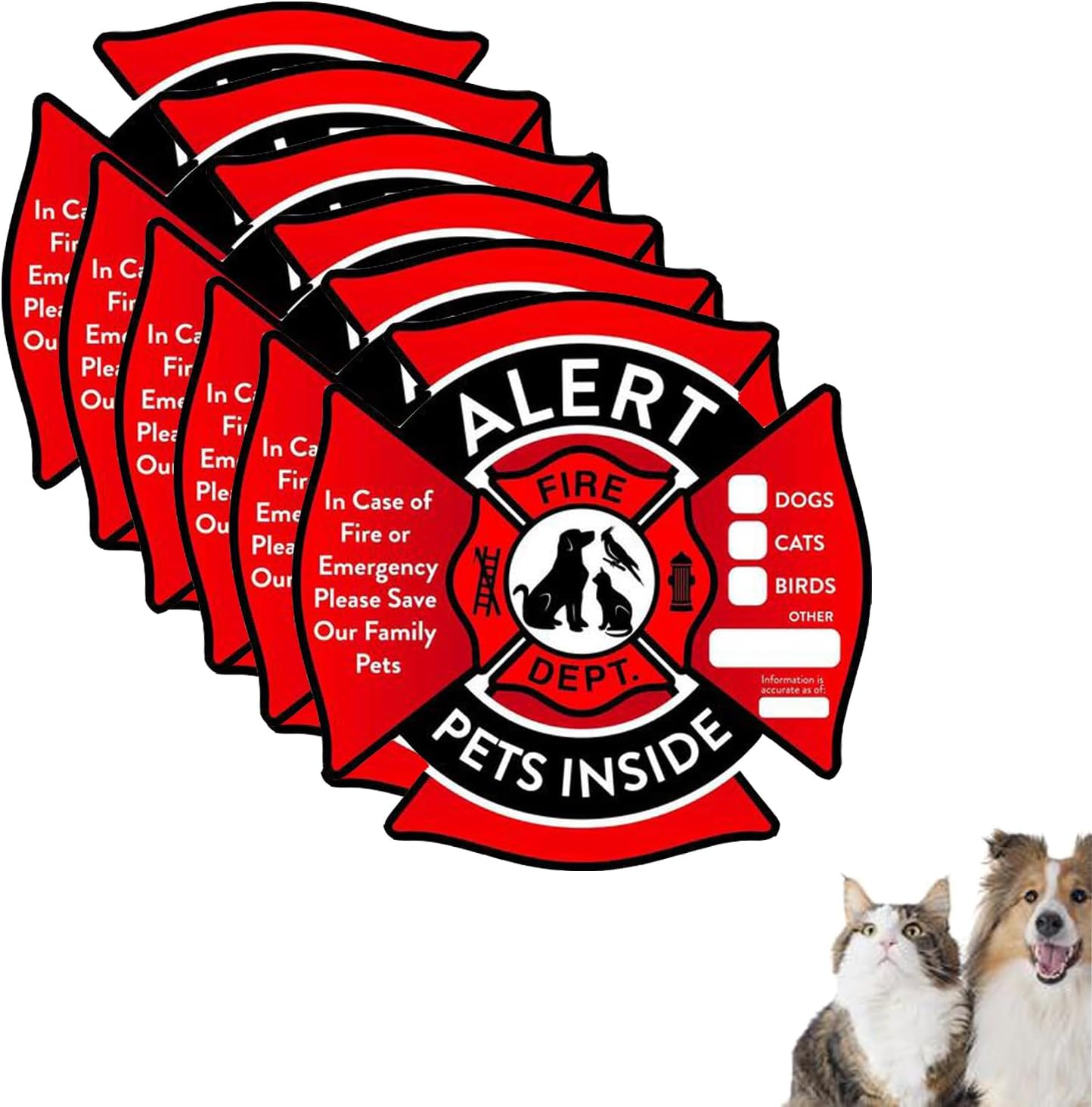 6 PCS Pet Alert Safety Fire Rescue Sticker | Save Our Pets Stickers | Pet Inside Window Stickers | Adhesive Pets Alert Safety Fire Rescue Sticker, UV Fade Resistant, Removable, Door or House